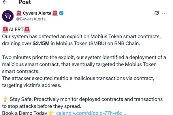 Mobius Token smart contracts on BNB Chain exploited, $2.1M drained